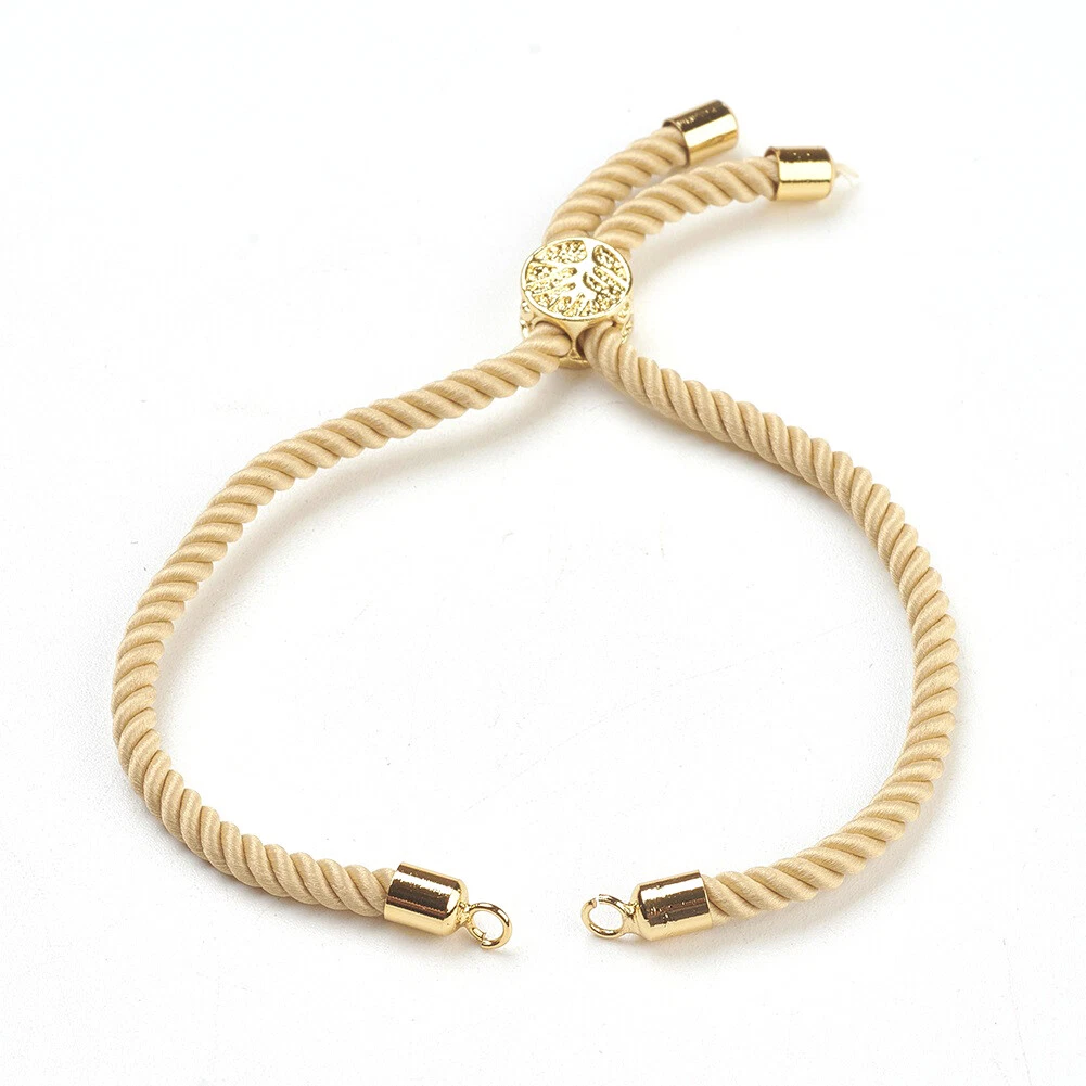 10Pcs LightKhaki Nylon Twisted Cord Slider Bracelet Making Findings 210 220x2mm