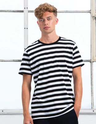 FERROMIL Prisoner Gefängnis Style Stripy T-Shirt Mens Black & White Biker Prison Strped
