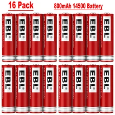 16Pcs EBL 14500 Battery 800mAh Li-ion 3.7V Rechargeable Batteries For LED Torch