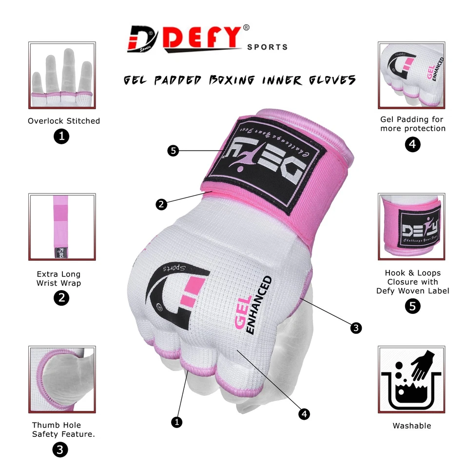 DEFY™ Gel Padded Inner Gloves with Hand Wraps MMA Muay Thai Boxing Fight PAIR  - Image 2 of 4