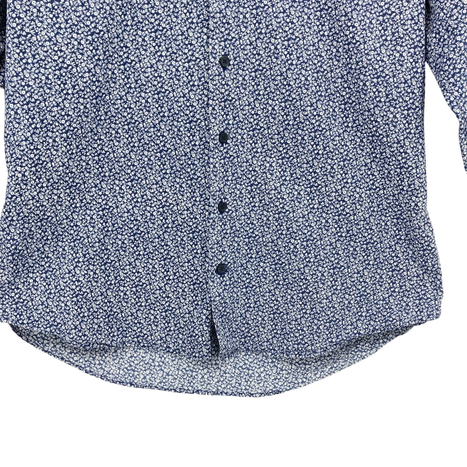 Camisa de vestir Express para hombre grande azul floral algodón extra ajustada con cuello abotonado Foto 4 de 4