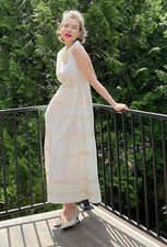 Red Valentino Rare Midi Plisse Ivory Dress IT 40 US 4 Metal Beads Wedding Party