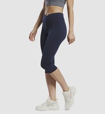 Reebok Women's Blue Workout Ready Basic Crossover Waist Capri Leggings Size XS