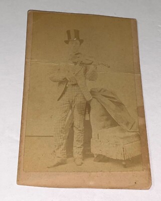 Musician Violin Photo Checkered Suit Fiddle NY CDV US Rare Antique American Men