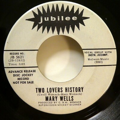 MARY WELLS 45 RPM 7'' Vinyl Single Promo VG+ Two Lovers / The Doctor JUBILEE