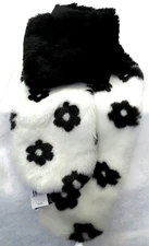 Betsey Johnson Black & White Faux Fur Wrap Scarf Floral Lined 72" NEW