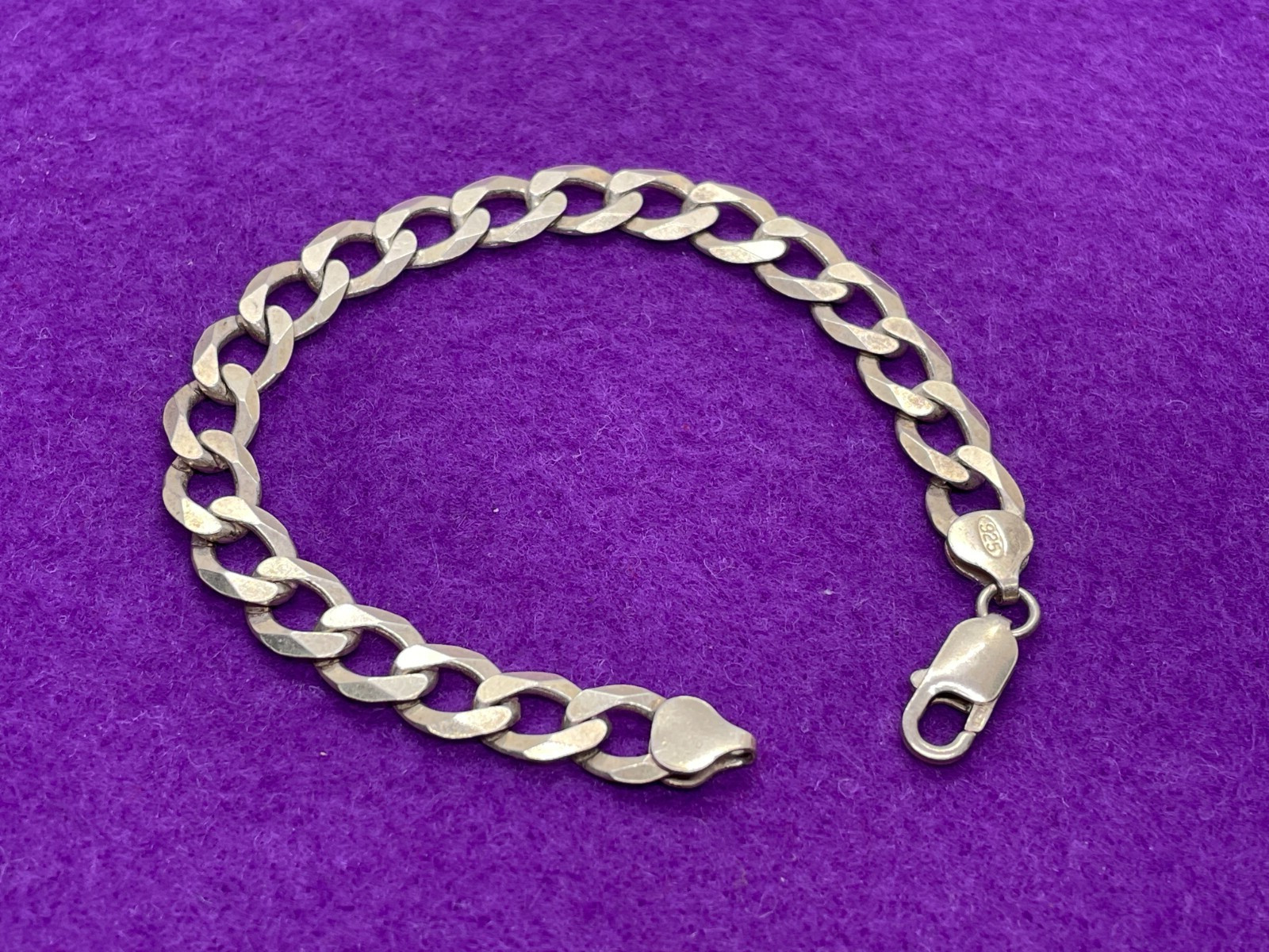 SOLID STERLING SILVER FLAT CURB LINK BRACELET 16G… - image 1