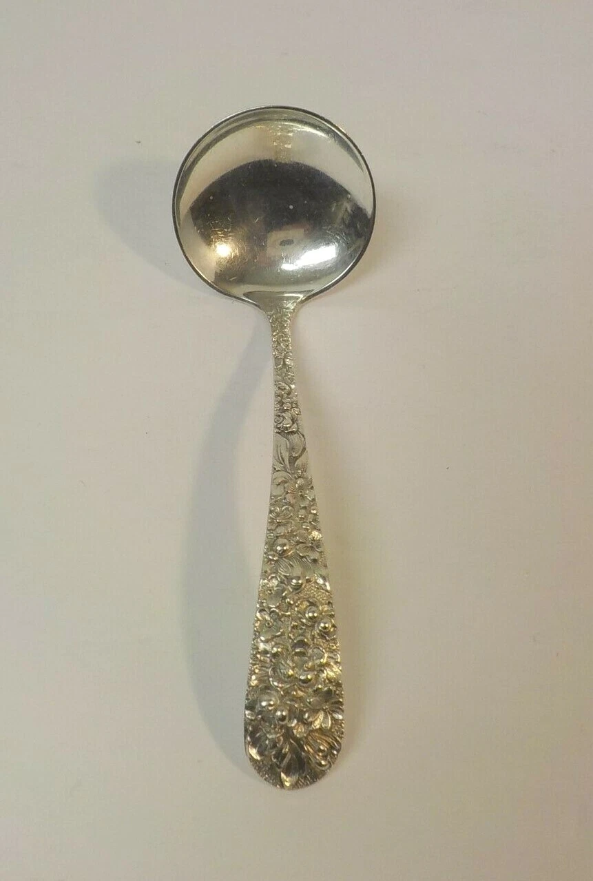 Stieff ROSE Repousse Sterling Silver Sauce Ladle, Monogram "E"