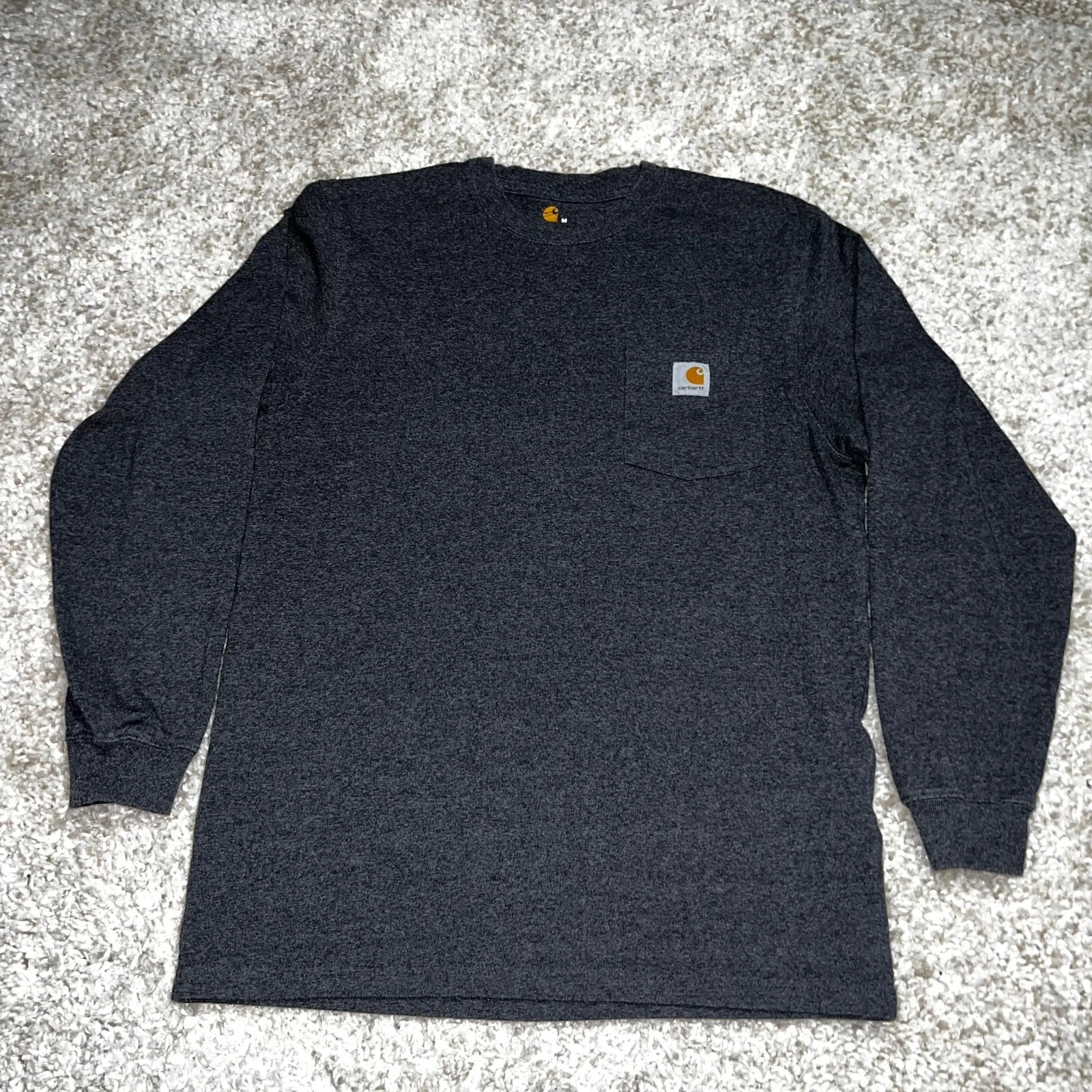 Carhartt Shirt Mens Medium Gray Long Sleeve logo Pullover Casual Work Pocket Tee