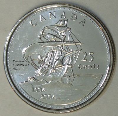Canada 2004 Commemorative 400 Years Of 1st French Settlement 25 Cent Coin.
