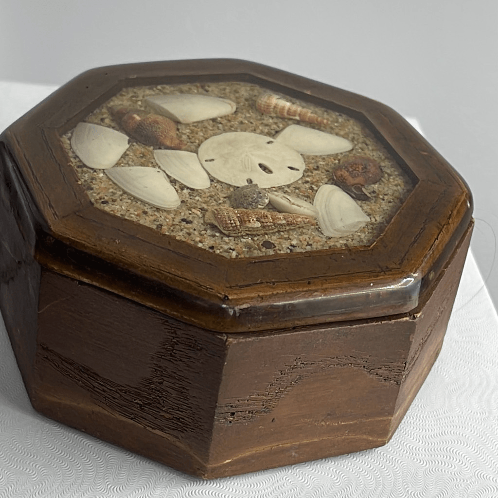 Handcrafted Sea Shell and Sand Epoxy Wood Trinket Box-image