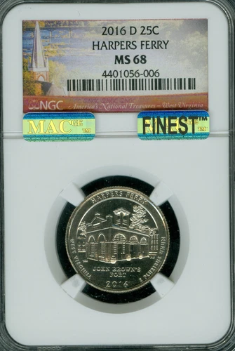 2016 D HARPERS FERRY QUARTER NGC MS68 PQ MAC FINEST GRADE MAC SPOTLESS 006 . 