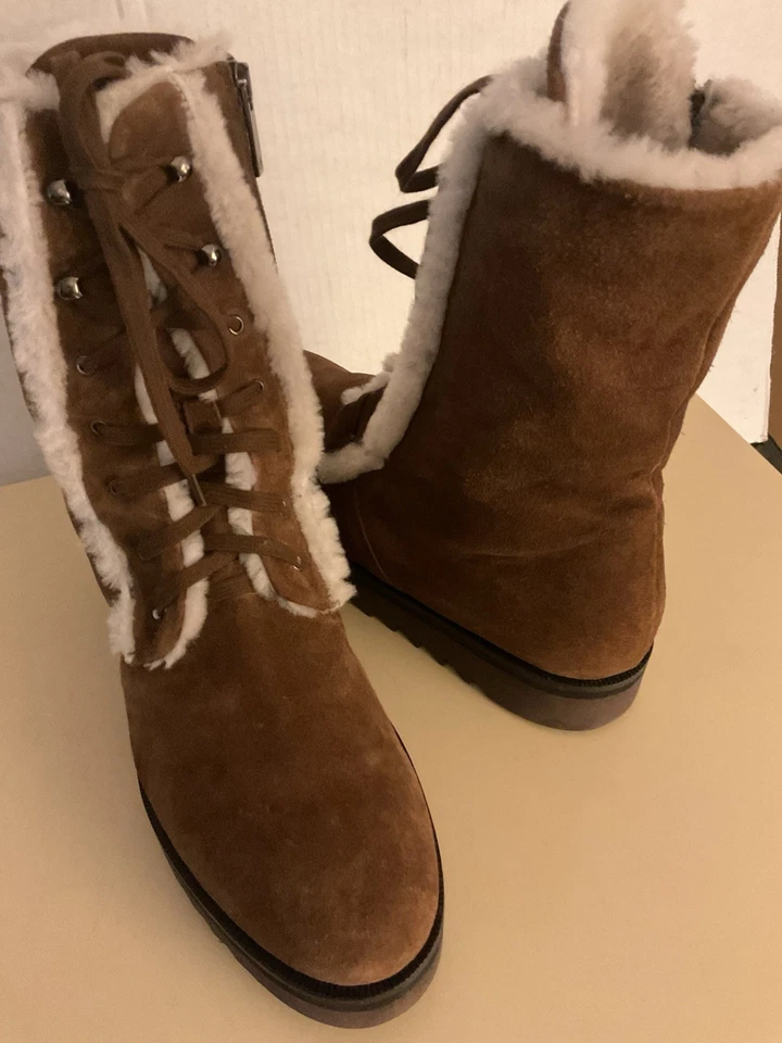 Aquatalia Mujer Marrón Gamuza Oveja Payton Botas de Combate Talla 8.5 Euro 39.5 Foto 2 de 4