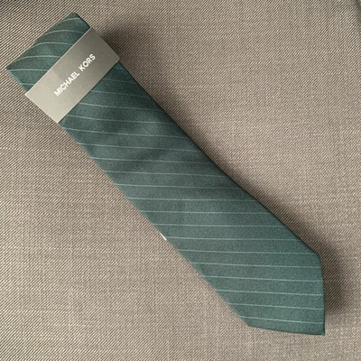 #ad Michael Kors Men#x27;s Neck Tie Jade Green Horn Stripe Silk Blend MSRP $69.50 $9.79