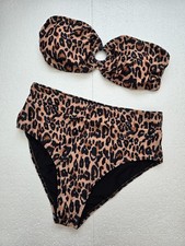 SHEIN brown leopard print bikini set L SWIMWEAR SWIMSUIT HOLIDAY BEACH STRAPLESS