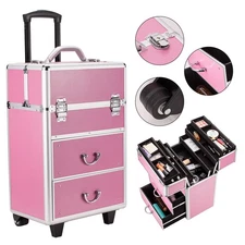 Portable Makeup Train Case Professional Cosmetic Trolley Travel Vanity Organizer