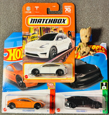 Lot of 3 - Hot Wheels / Matchbox - TESLA - Model Y & Roadster - Green Speed