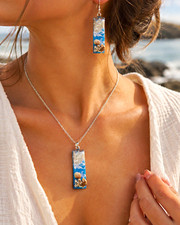 Handmade Resin Necklace Pendant & Drop Earrings Jewellery Set Sterling Silver