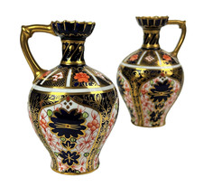 Royal Crown Derby - Fine Pair Antique 1128 Pattern Old Imari Small Ewer Vases