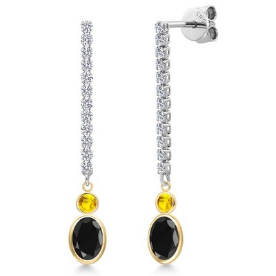 14K Two Tone Gold Black Sapphire and Yellow Sapphire and Lab Grown Diamond