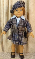 Doll Clothes Made2Fit Girl 18" Skirt Blouse Jacket Wool Plaid Blue 4pc