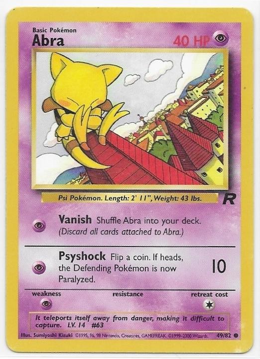 Abra 49/82 Common Team Rocket Pokemon Unlimited Near Mint