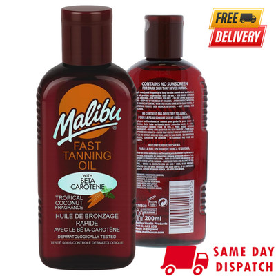 Malibu Bronzing Fast Tanning Oil 200ml Beta Carotin Coconut Water Resistant UK