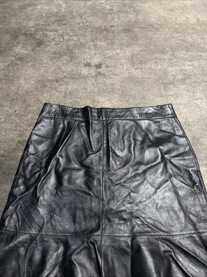 Falda Philippe Adec Paris Vintage Cuero Negra Talla 12 Mujer’s Acampanada Forrada Cremallera Foto 2 de 4