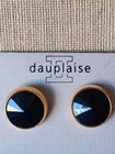 Vintage Goldton Dauplaise  Clip Earrings  Round Black Prisom Cut Plastic Stone — photo 5