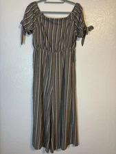NWT Doe & Rae Jumpsuit Grey Brown Blue Size Large Off Shoulder