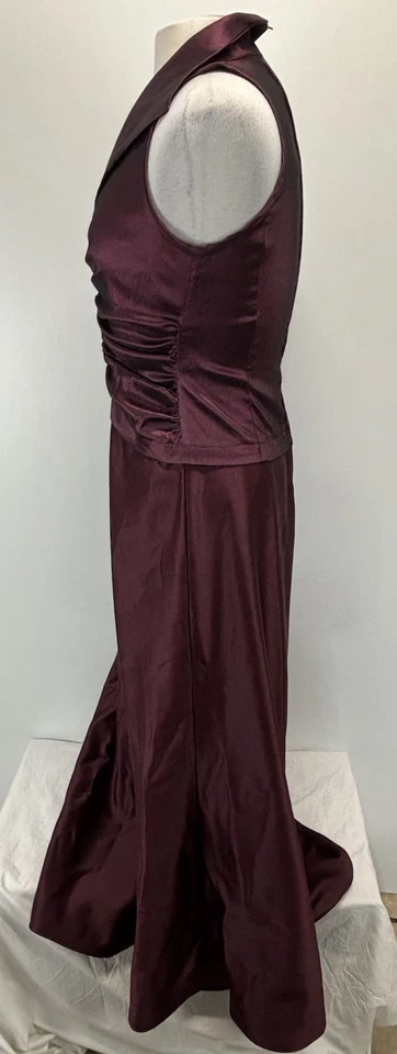 复古 Tadashi Shoji 塔夫绸礼服连衣裙 尺寸 6 勃艮第无袖 美国制造 Y2K 90 年代 — 第 2/4 张图片