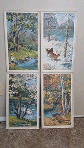 Paint By Number Seasons 4 Framed Craft Master Deer Fishing Swan Pheasant 