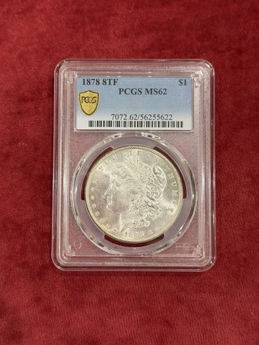 1878 P 8TF Morgan Silver Dollar PCGS MS62 8 Tail Feathers Blast White