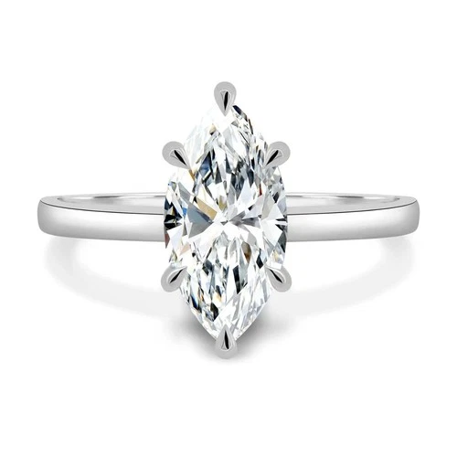 2 Ct VVS1 White D Marquise Moissanite Engagement Solitaire Silver Ring Size 7