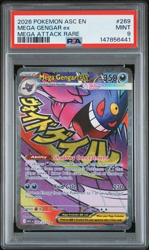 2026 POKEMON ASC EN-ASCENDED HEROES MEGA ATTACK RARE #269 MEGA GENGAR EX PSA 9