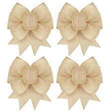 4 Pcs Christmas Burlap Bows Rustic Jute for Wreath Tree, 6 x 6 in