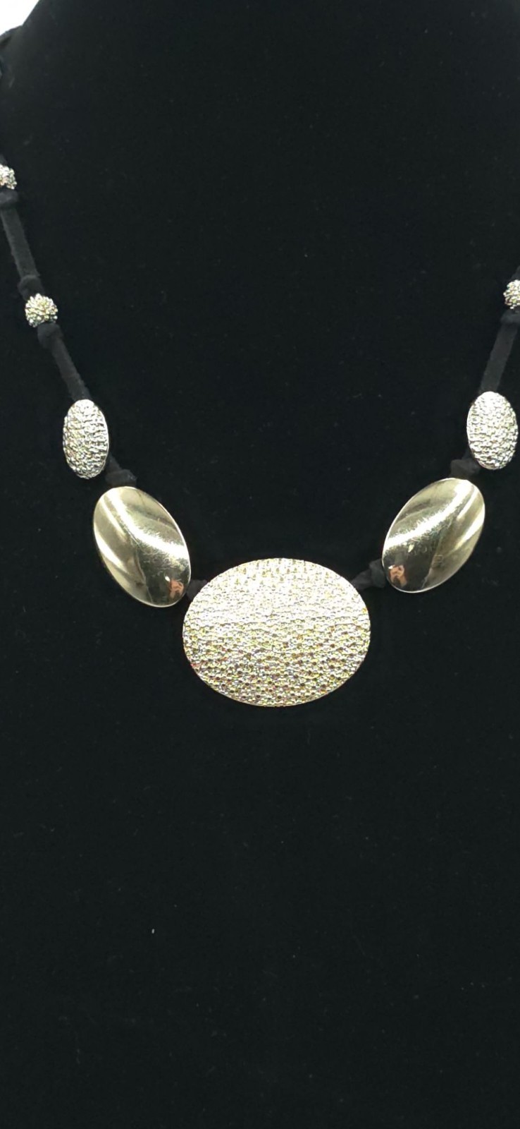 Textured Silver & Black Statement Necklace Elegan… - image 6