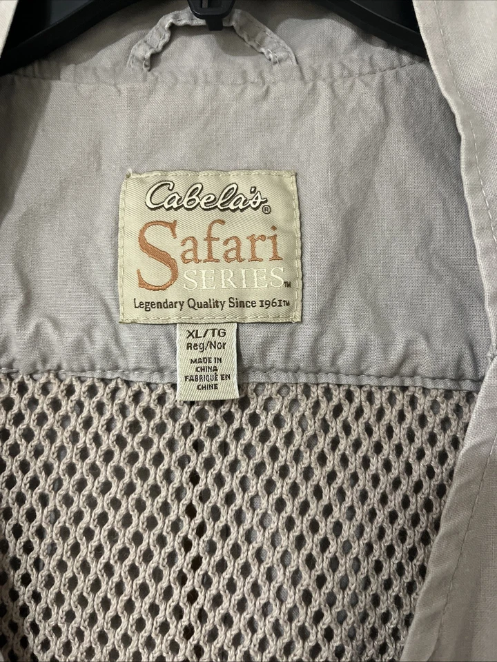 Cabela's Safari Chaleco Hombre Adulto XL Caqui Pesca Caza Algodón Ventilado Espalda Foto 2 de 4