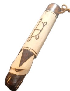 Tribal Drum Stick Or Wand  Burned In Turtle On Stick Hawk Face In Front