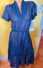 NWT Vintage Cora's Closet Blue/Black Swirl Shear Dress Size 14 Petite