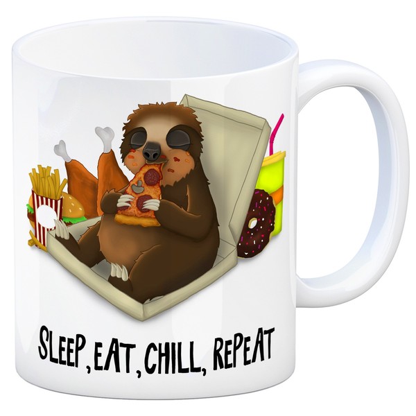 Kaffeebecher Mit Fressendes Faultier Motiv Und Spruch: Sleep Eat Chill Repeat-image