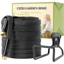 50ft Garden Hose with Metal Hose Holder - Lightweight, No-Kink, 3/4" GHT,...