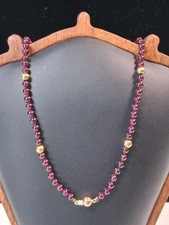 14k Gold Beads &   Natural  Garnet 4mm Necklace 17 "long