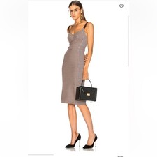 NWT STELLA MCCARTNEY Tai Check Houndstooth Bustier Wool Midi Dress Burgundy 422