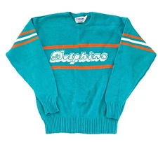 Miami Dolphins Sweater Cliff Engle Medium Mens Teal Vintage 