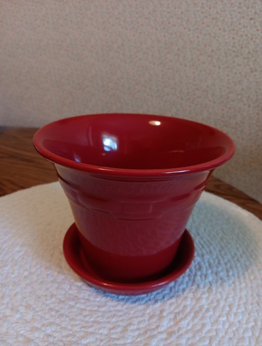 Longaberger Keramik gewebt Traditionen 6" Blumentopf mit Untertasse in Tomate Neu!