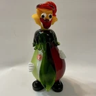 Vintage Murano Art Glass Clown Figurine Green Red Italy w/ Original Sticker 8.5"