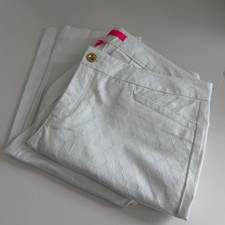 Lilly Pulitzer Kelly White Jacquard Ankle Pants Sz 14 Geometric Quatrefoil 20243
