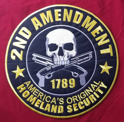2nd Amendment Skull Guns Large Back Patch Biker Vest 10.75  gold/yellow