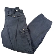 Duluth Trading Co canvas Mens Cargo Pants 34x32 Navy Blue Cotton Work Utility